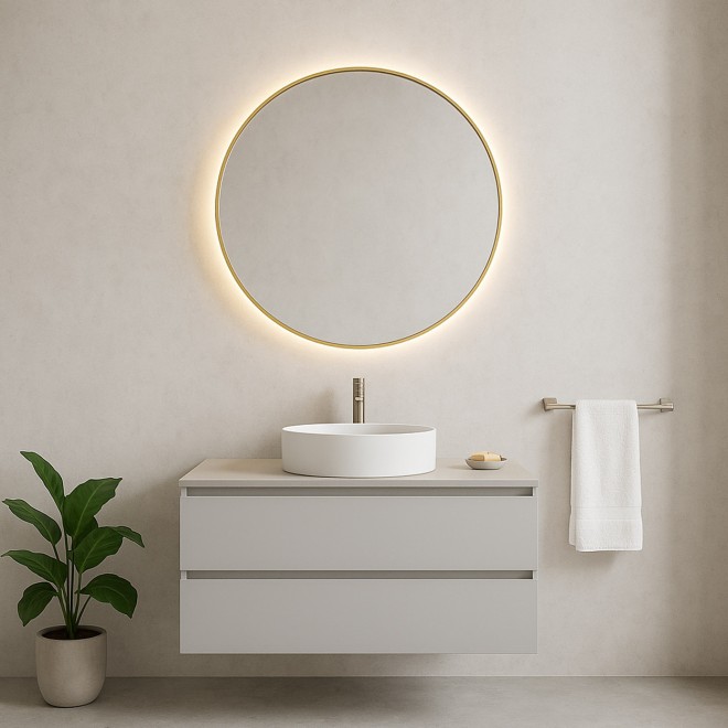 Wiesbaden Novi Spiegel Rond Messing met Led Verlichting